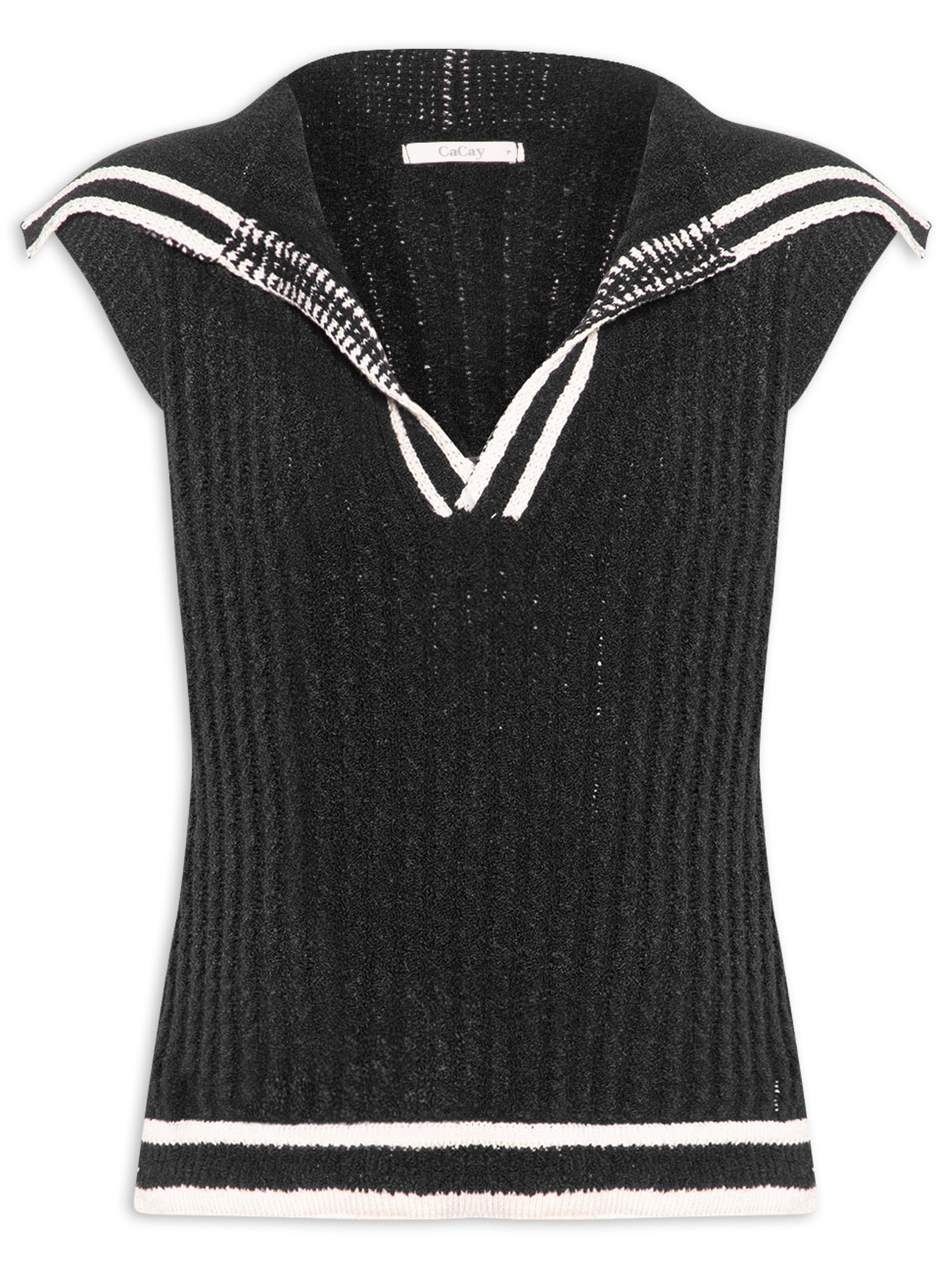 Colete Feminino Listras Barra Preto Cacay