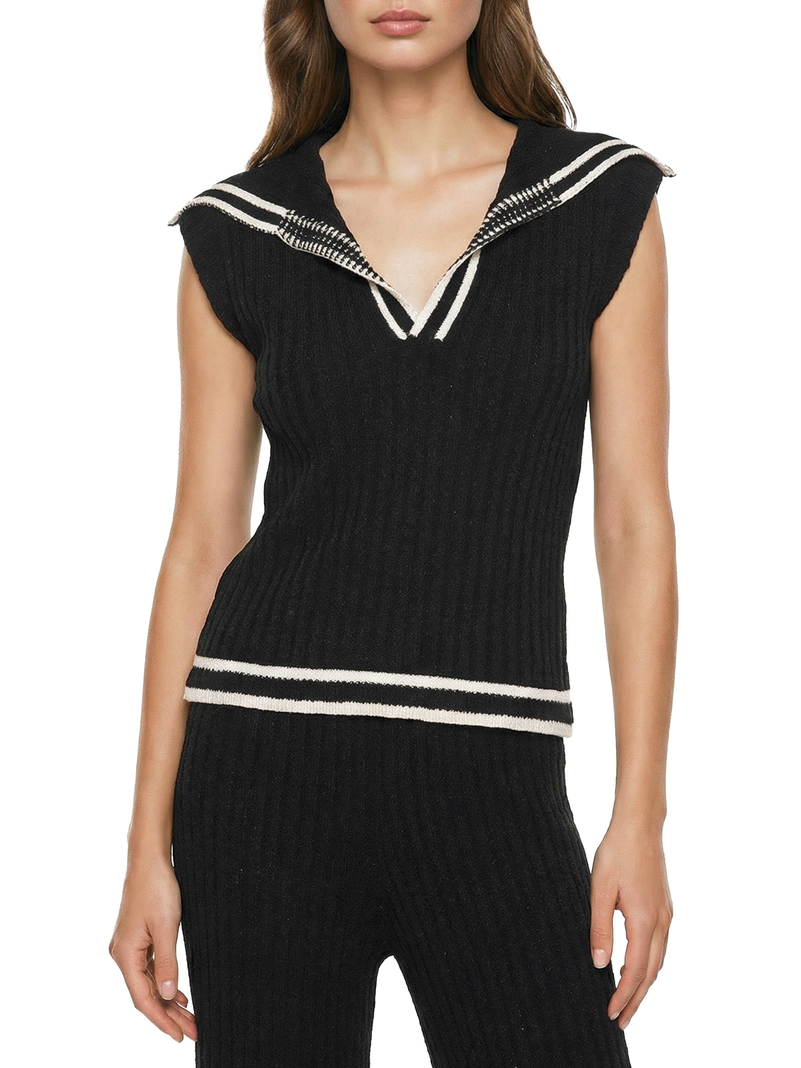 Colete Feminino Listras Barra Preto Cacay