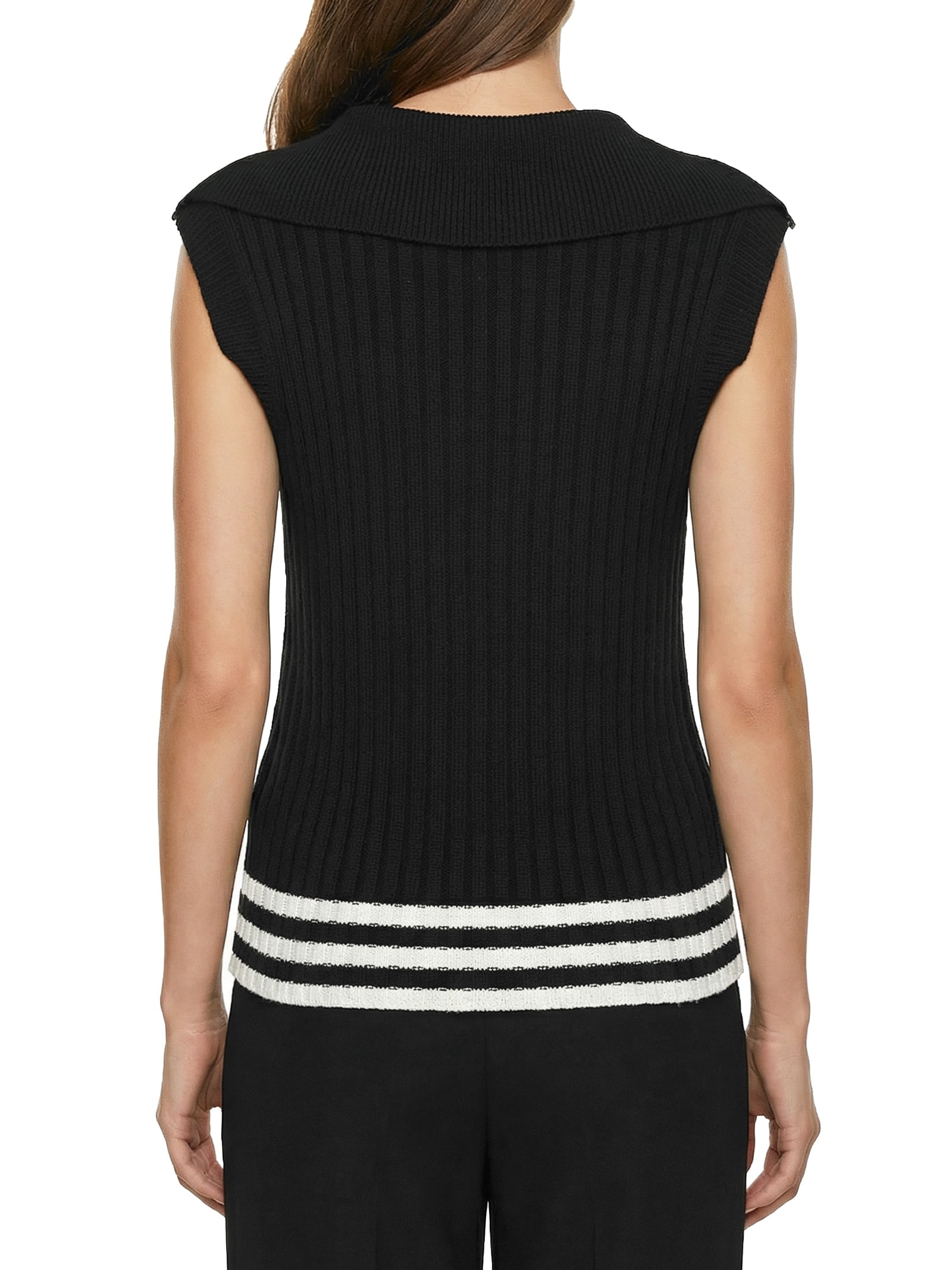 Colete Feminino Listras Barra Preto Cacay