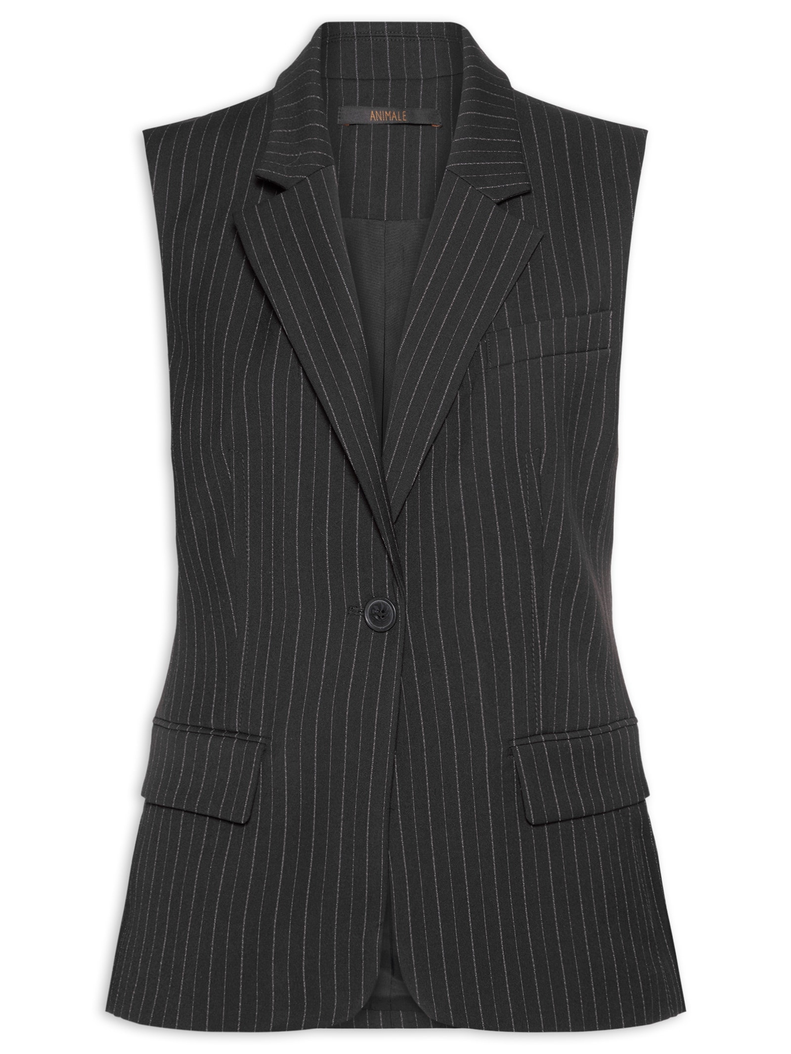 Colete Feminino Longo Riscas Preto Animale