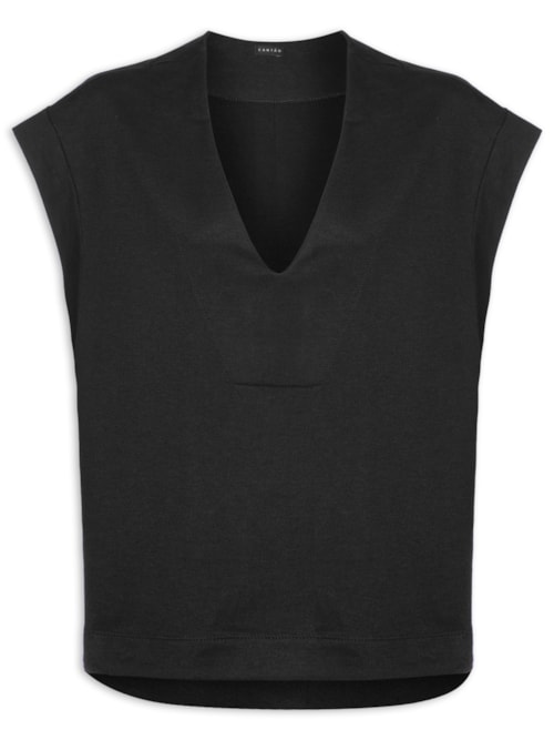 Colete Feminino Moletom Decote V – Preto