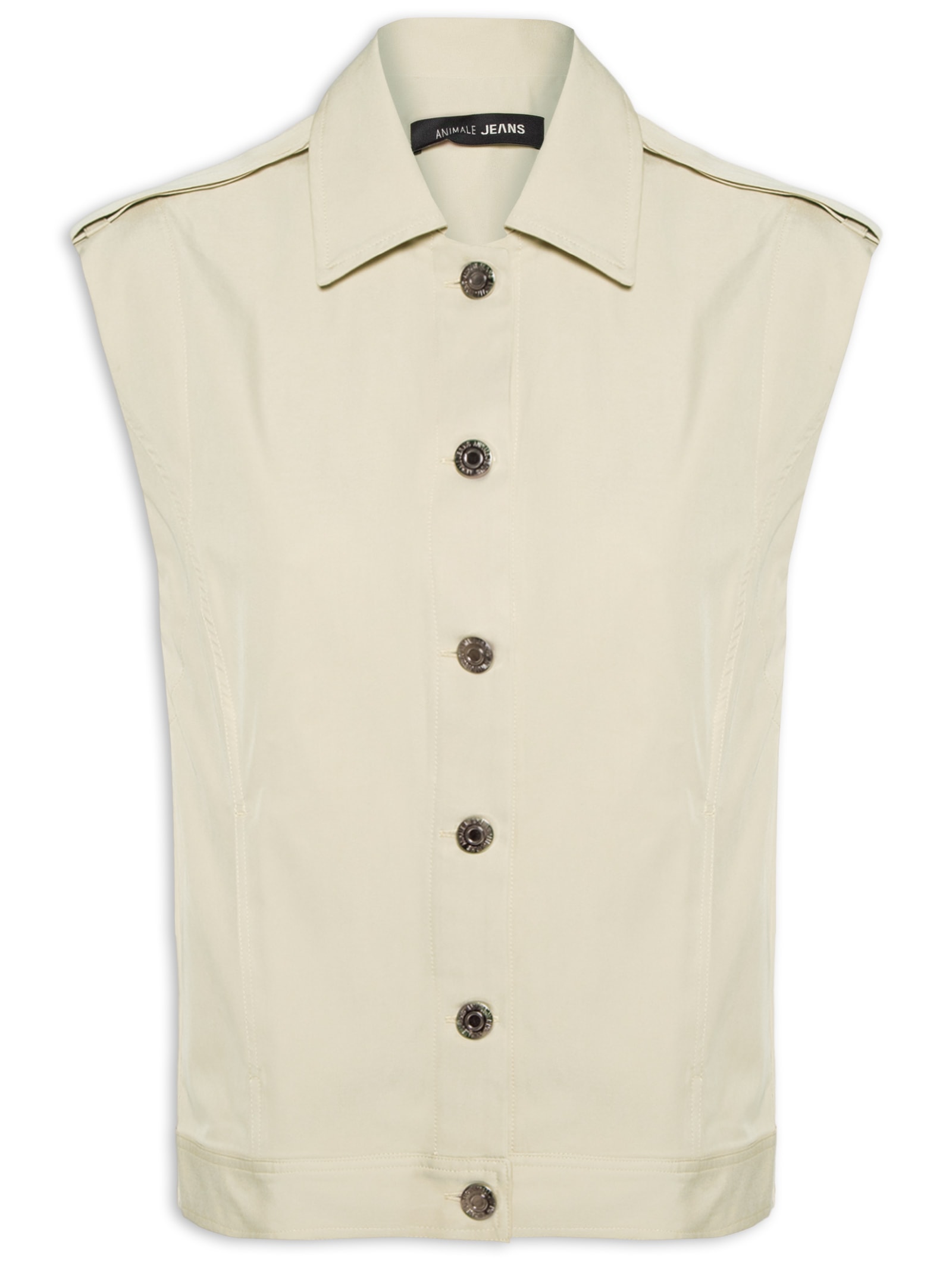 Colete Feminino Over Alfaiataria Bege Animale Jeans