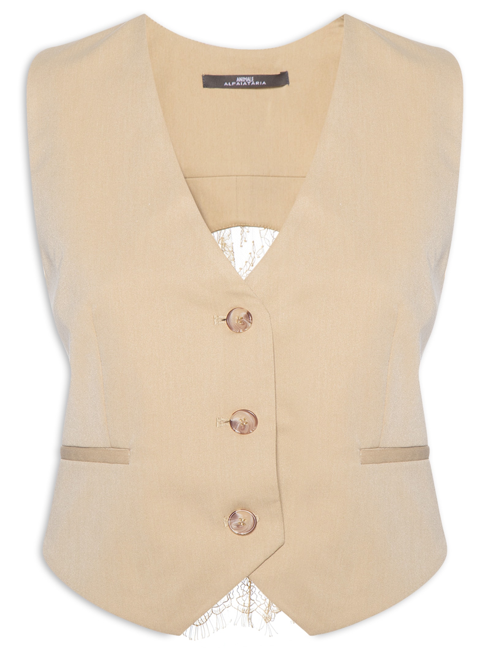 Colete Feminino Renda Costas Bege Animale