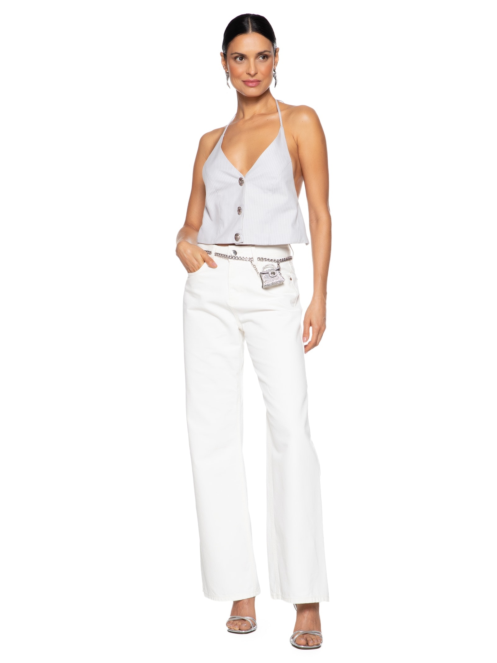 Colete Feminino Risca De Giz Cinza Market 33