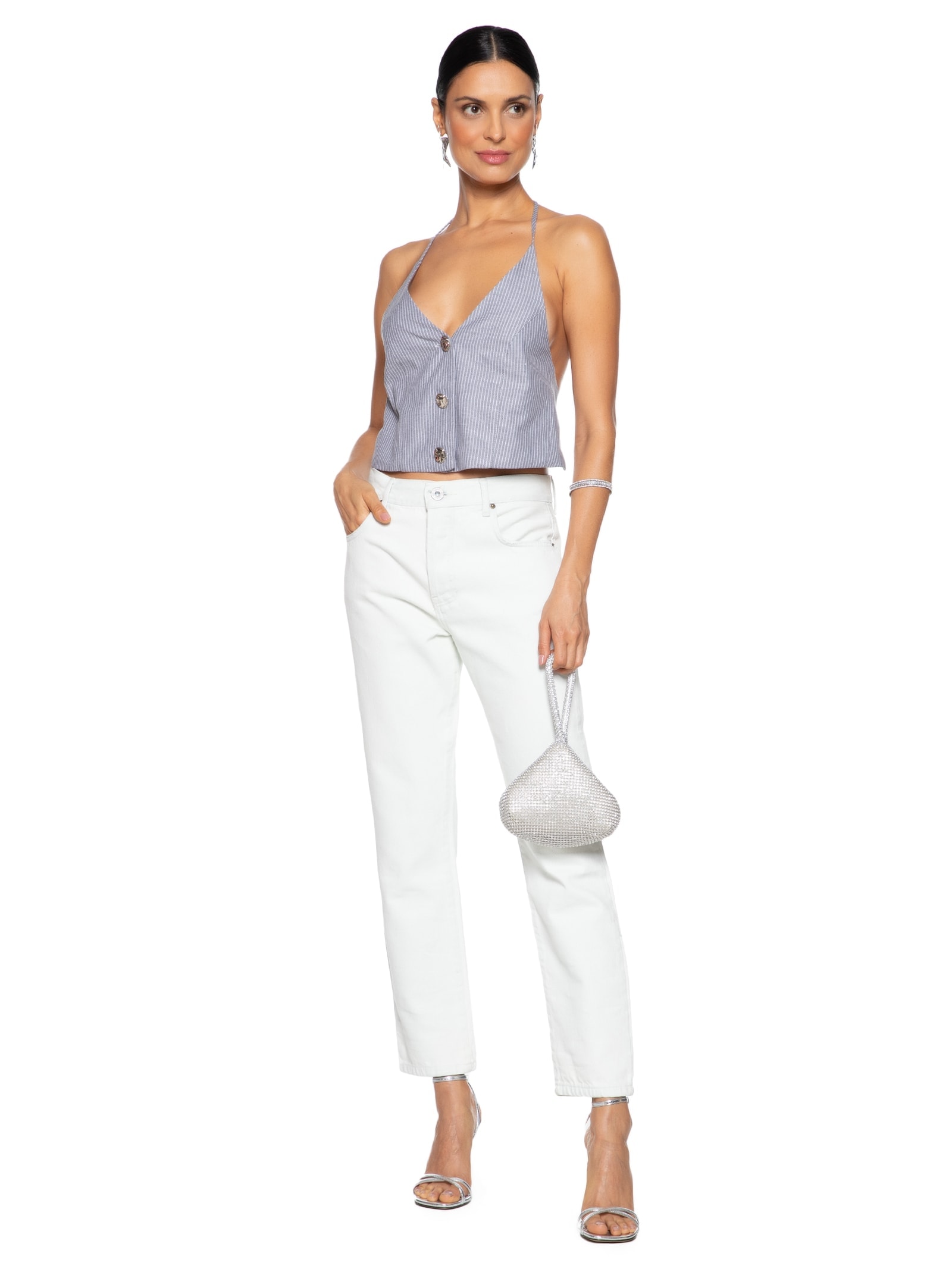 Colete Feminino Risca De Giz Cinza Market 33