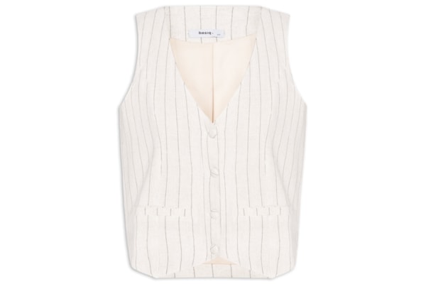 Colete Feminino Risca de Giz Com Linho - Bege