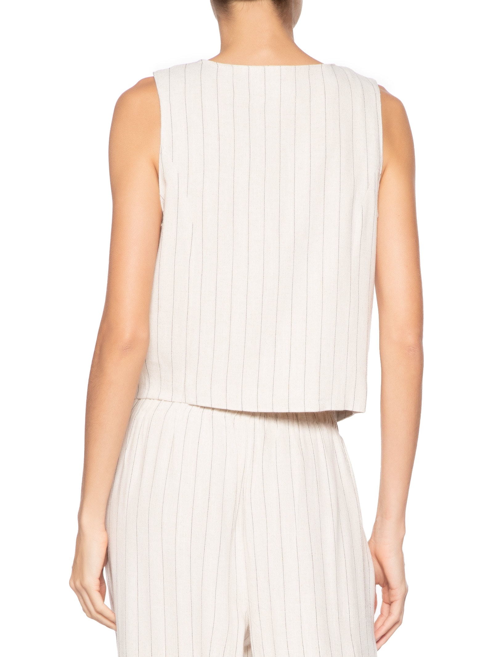 Colete Feminino Risca de Giz Com Linho Bege Basiq