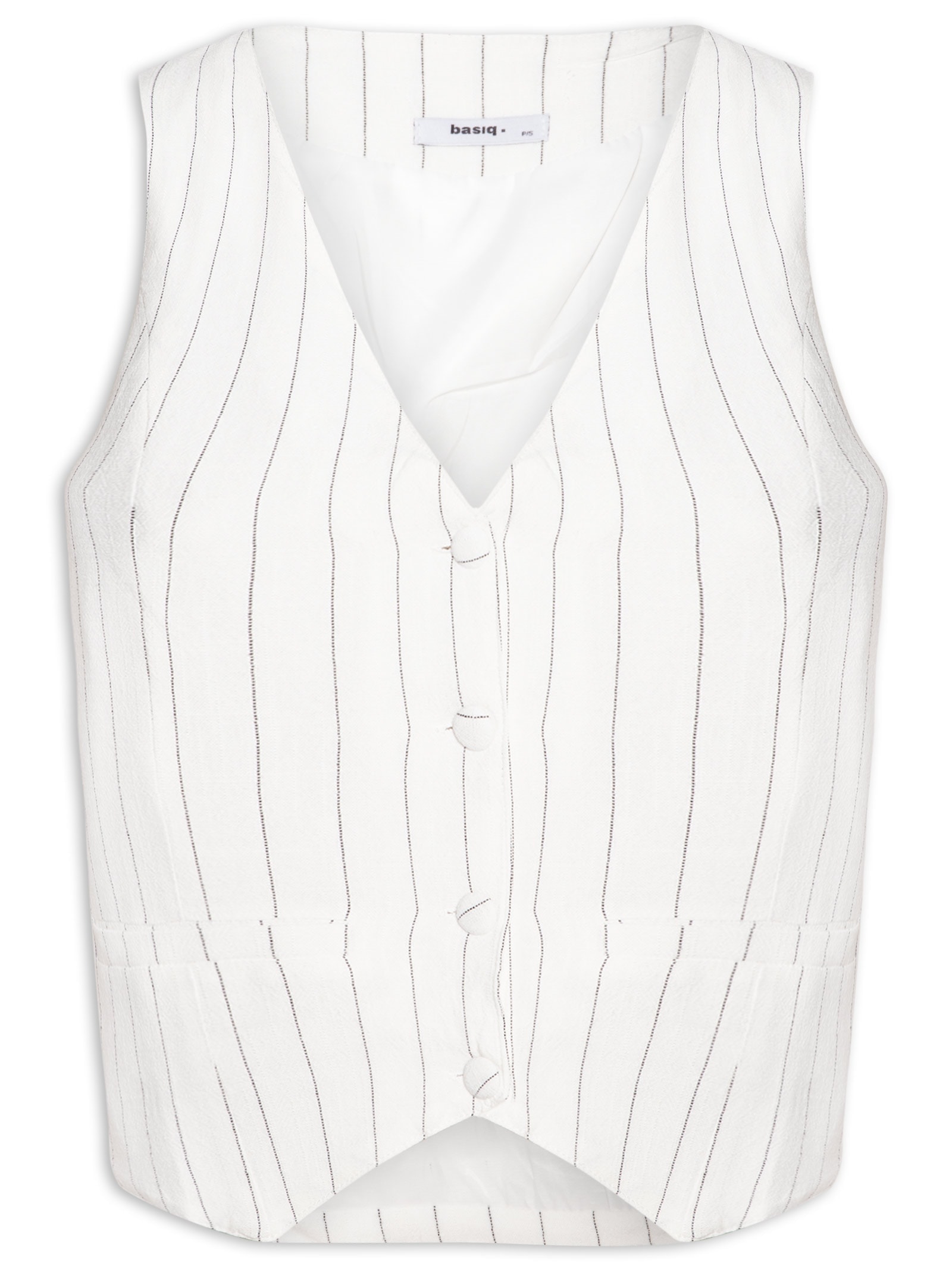 Colete Feminino Risca de Giz Com Linho Off White Basiq