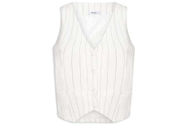 Colete Feminino Risca de Giz Com Linho - Off White