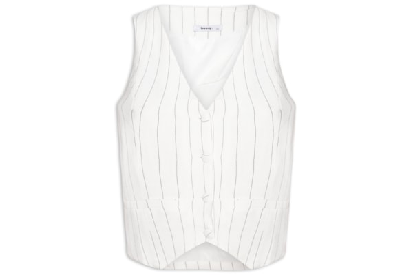Colete Feminino Risca de Giz Com Linho - Off White