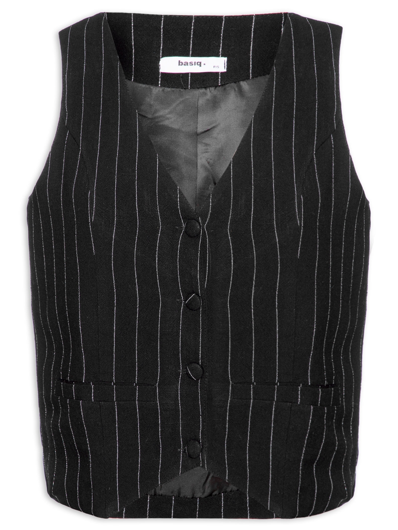 Colete Feminino Risca de Giz Com Linho Preto Basiq