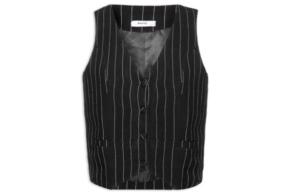 Colete Feminino Risca de Giz Com Linho - Preto