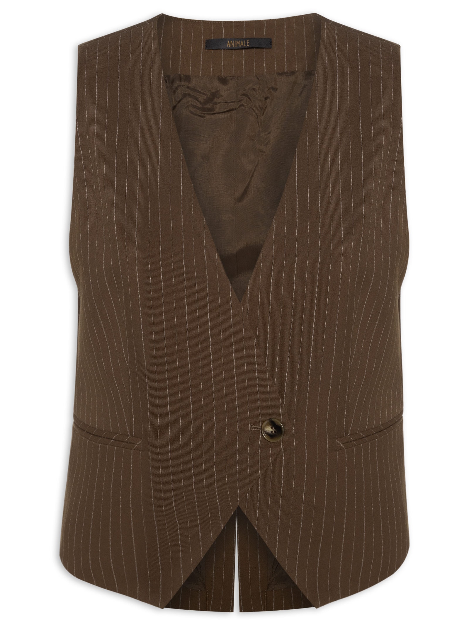 Colete Feminino Risca De Giz Marrom Animale