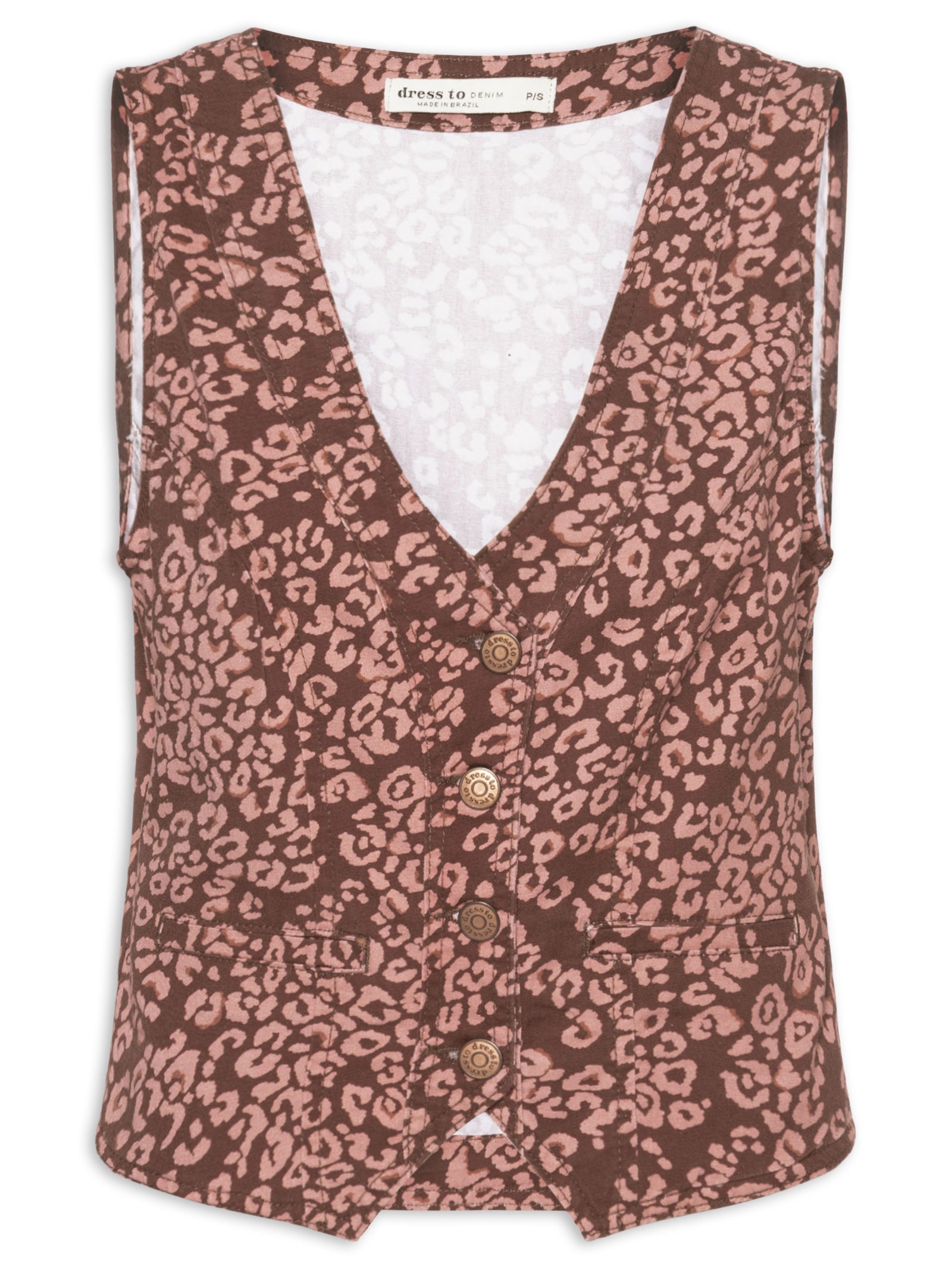 Colete Feminino Sarja Estampa Felina Marrom Dress To