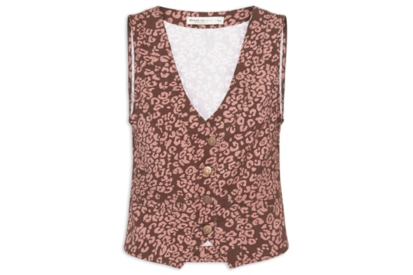 Colete Feminino Sarja Estampa Felina - Marrom