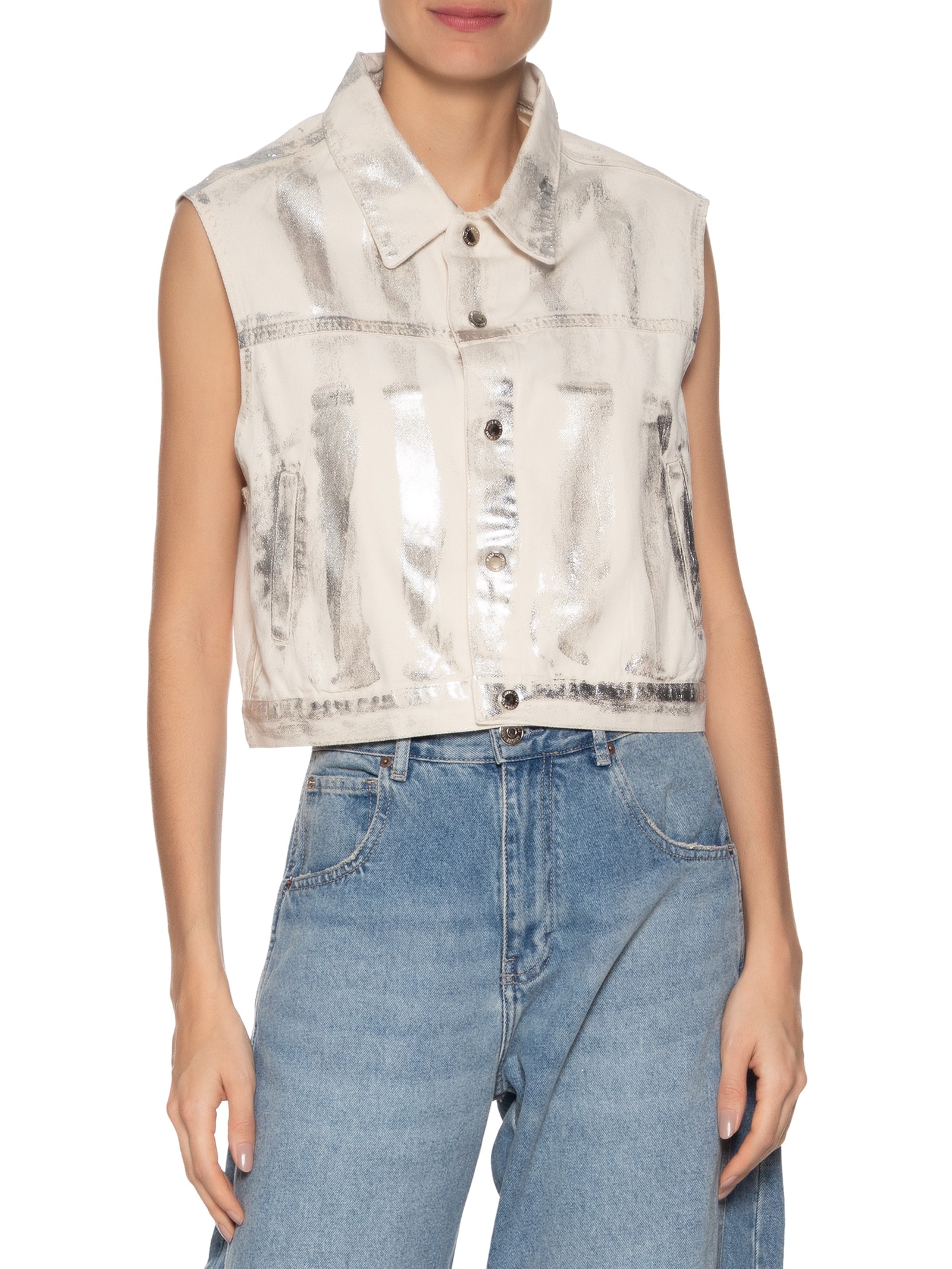 Colete Feminino Sarja Foil Metalizada Bege Animale Jeans