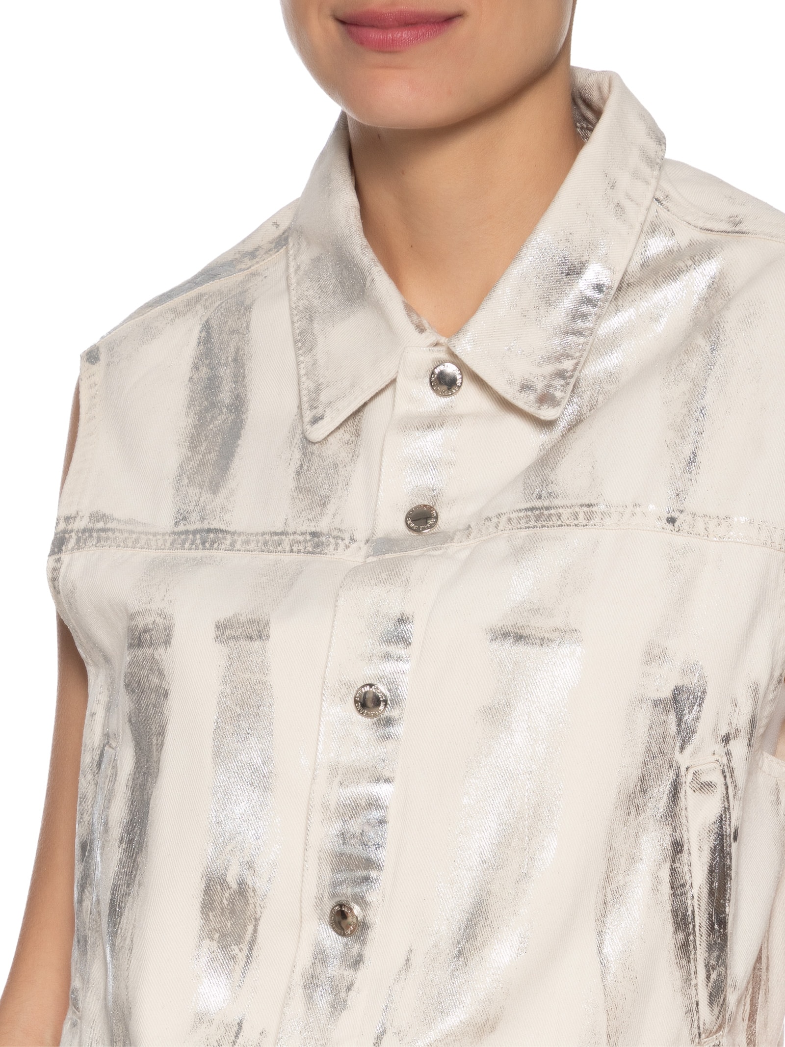 Colete Feminino Sarja Foil Metalizada Bege Animale Jeans