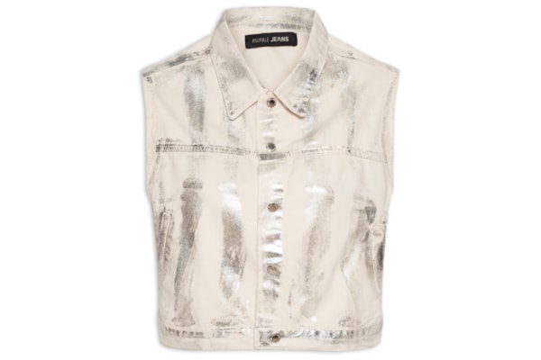 Colete Feminino Sarja Foil Metalizada - Bege