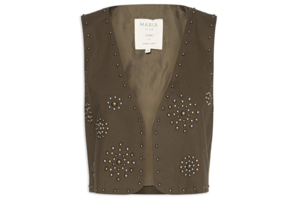 Colete Feminino Sarja Mix Rebites - Marrom