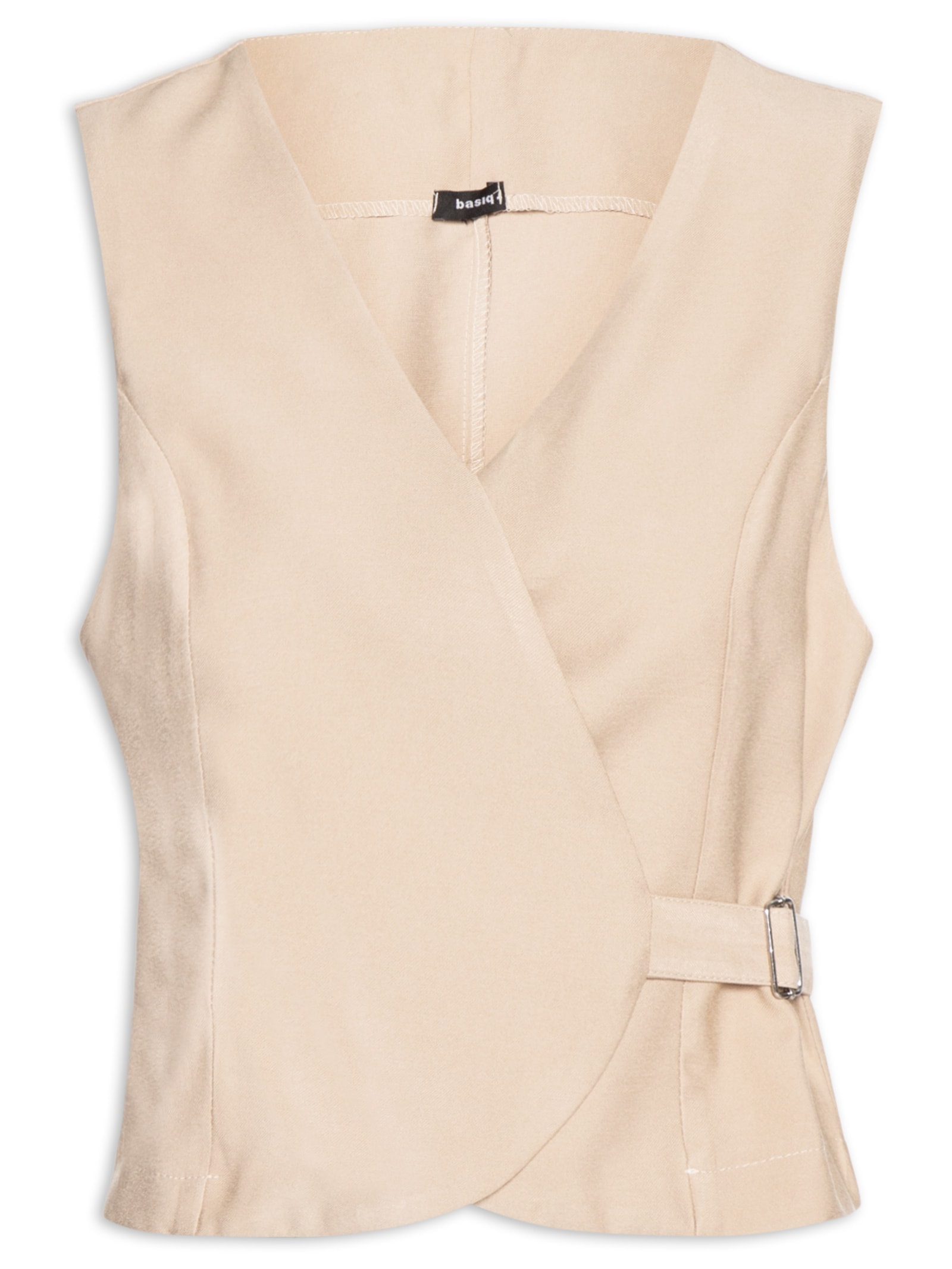 Colete Feminino Transpassado Com Fivela Bege Basiq