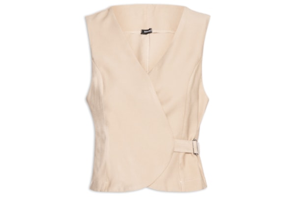 Colete Feminino Transpassado Com Fivela - Bege