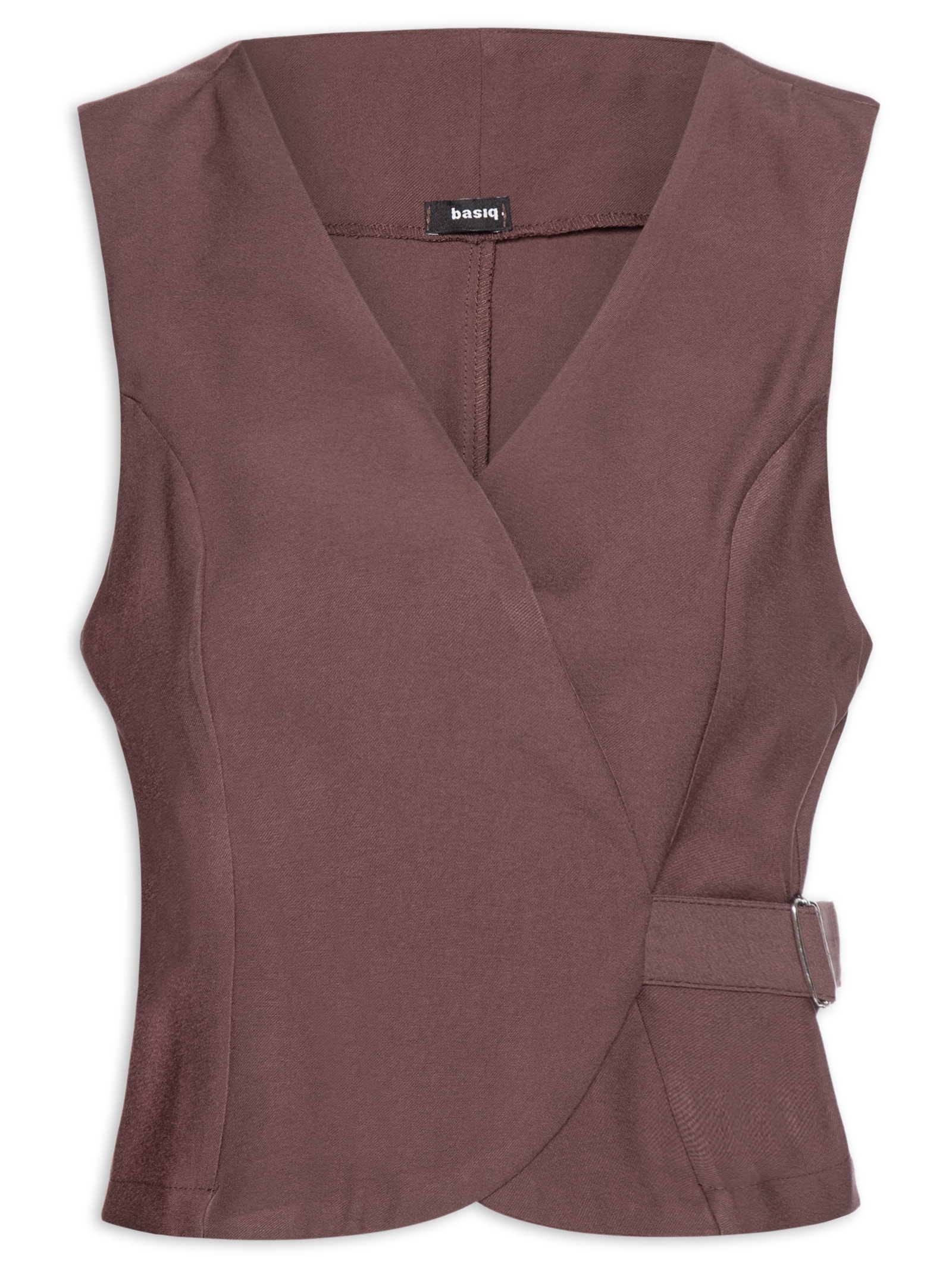 Colete Feminino Transpassado Com Fivela Marrom Basiq