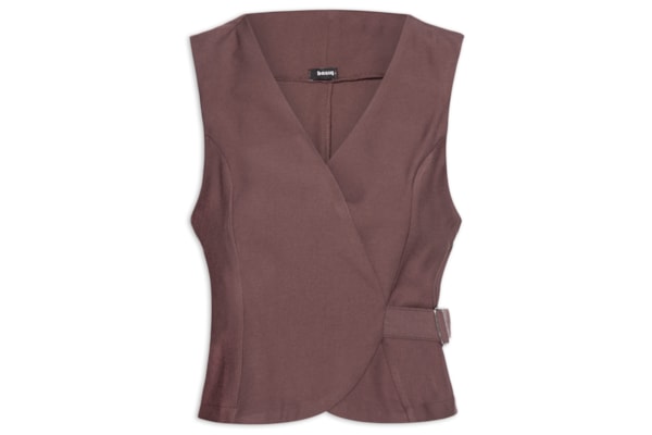 Colete Feminino Transpassado Com Fivela - Marrom