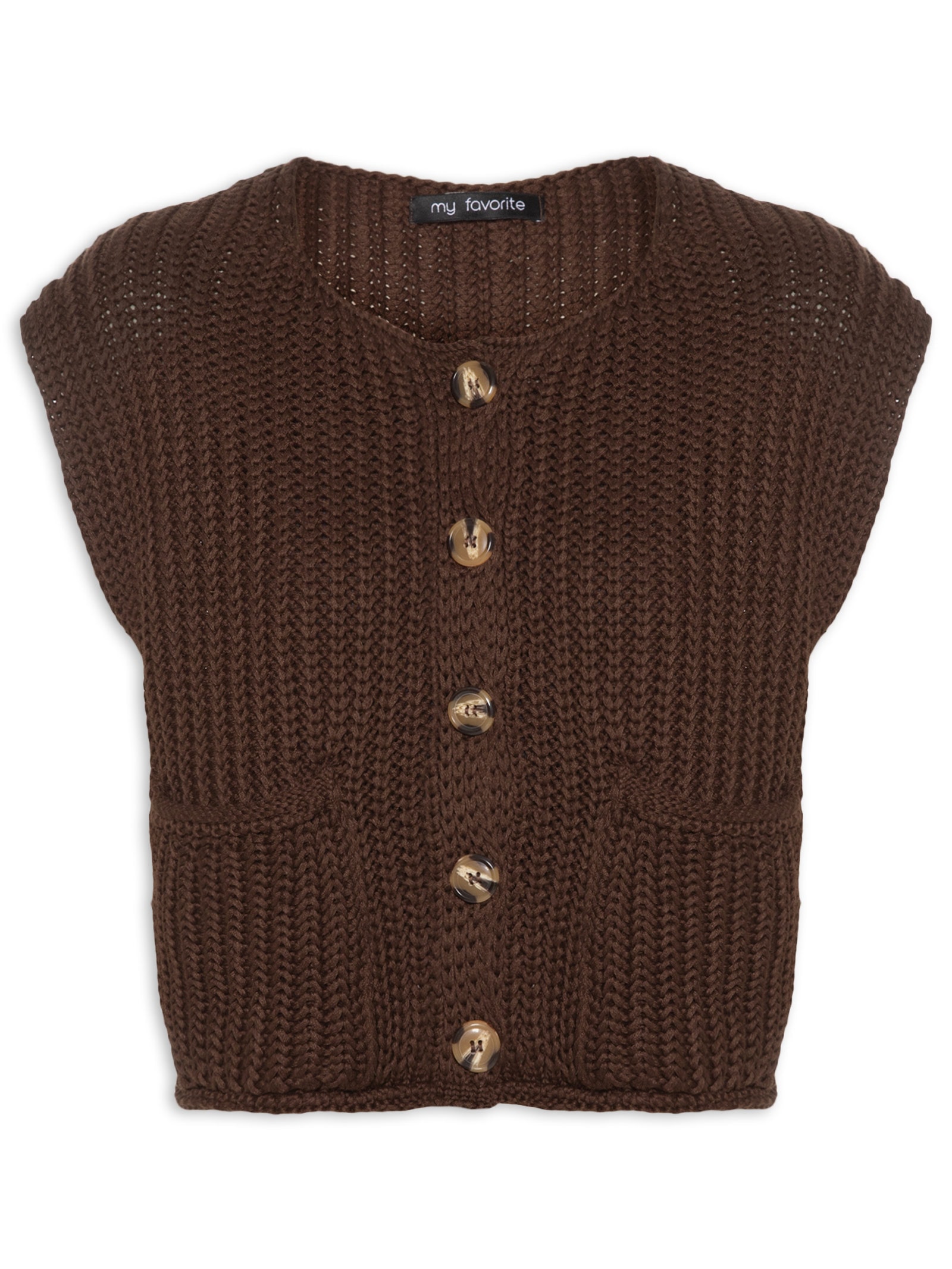 Colete Feminino Tricô Curto Marrom My Favorite