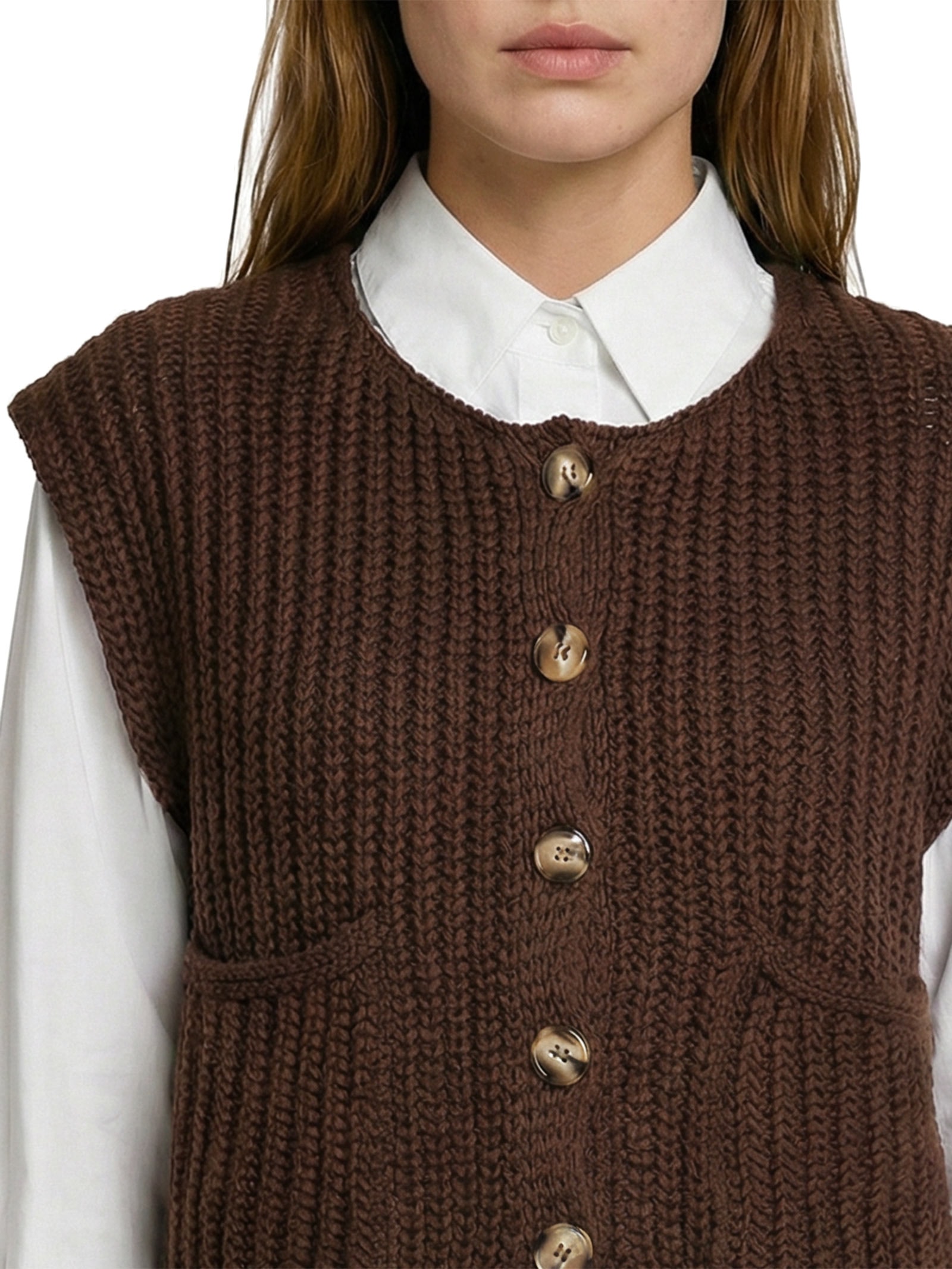 Colete Feminino Tricô Curto Marrom My Favorite