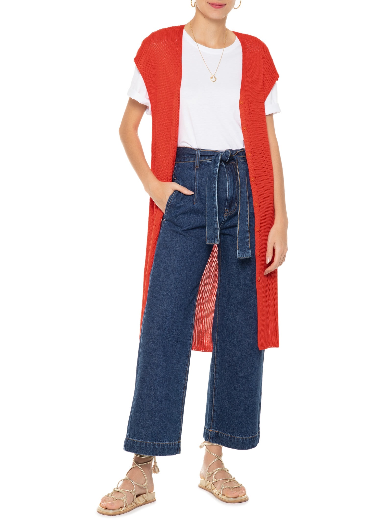 Colete Feminino Tricot Alongado Vermelho '2Essential