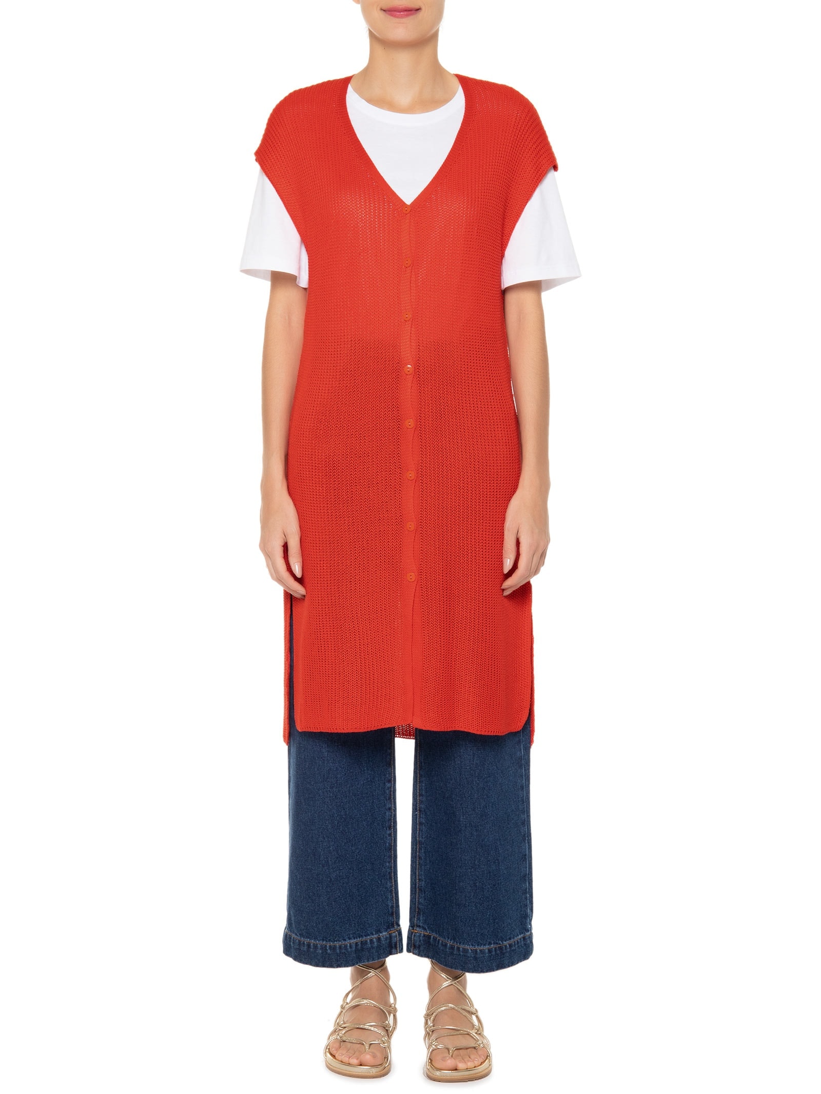 Colete Feminino Tricot Alongado Vermelho '2Essential