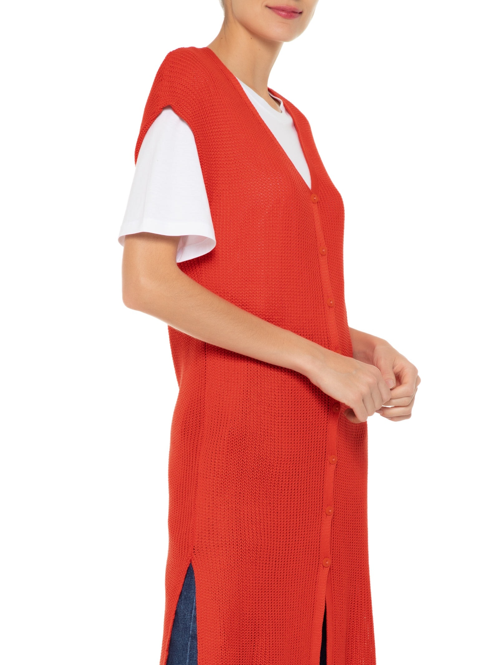 Colete Feminino Tricot Alongado Vermelho '2Essential