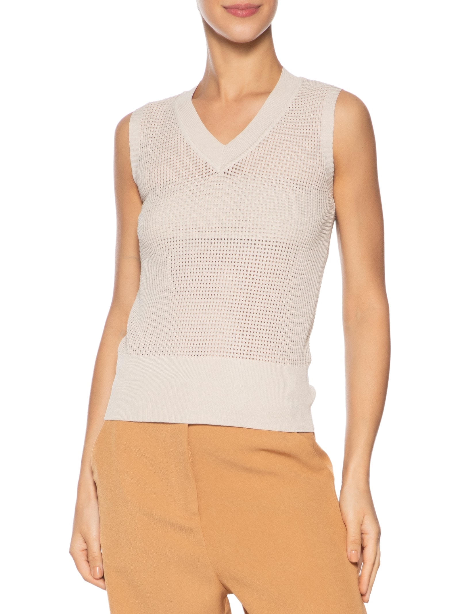 Colete Feminino Tricot Bege Basiq