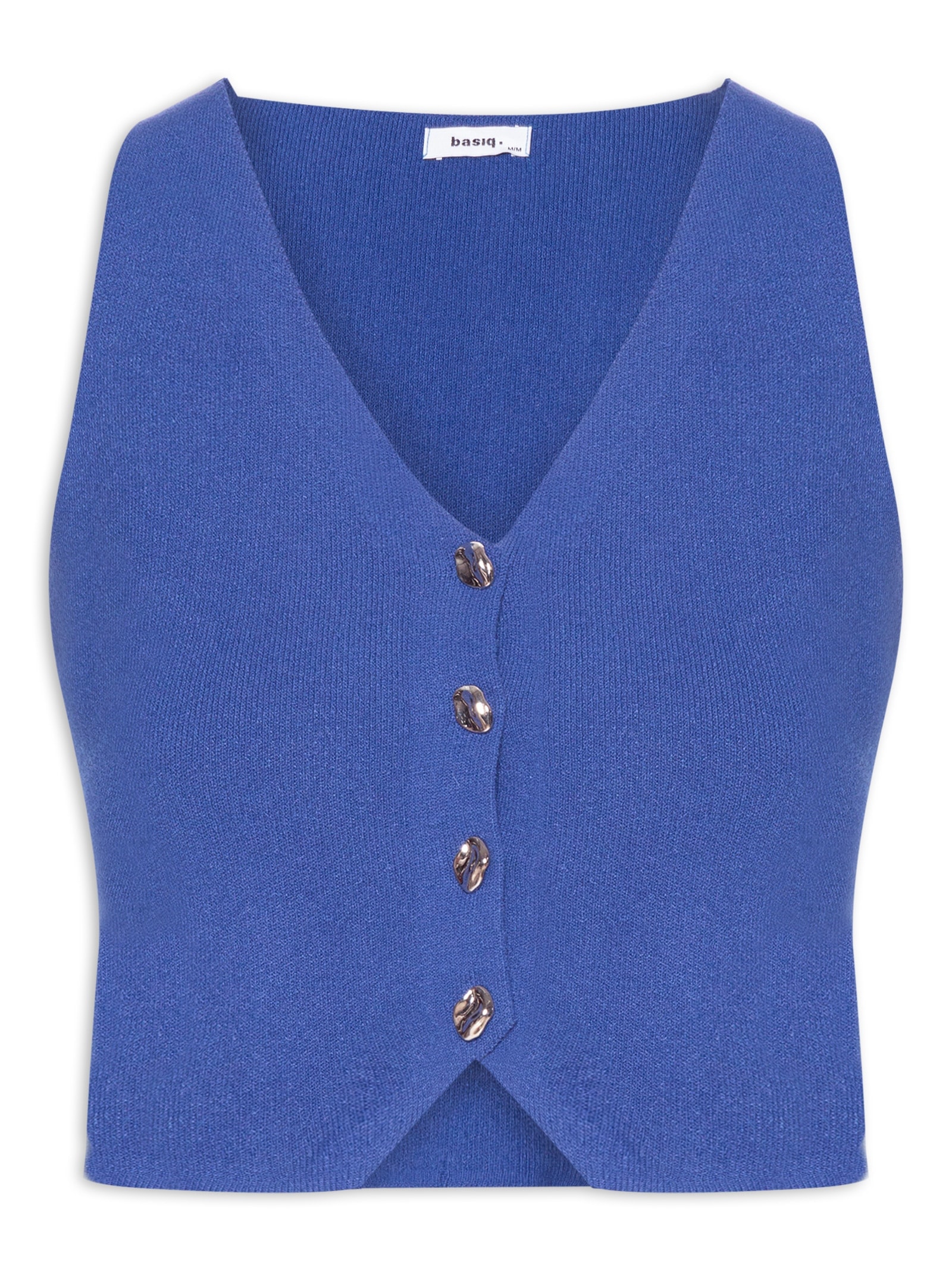 Colete Feminino Tricot Botões Metálicos Azul Basiq