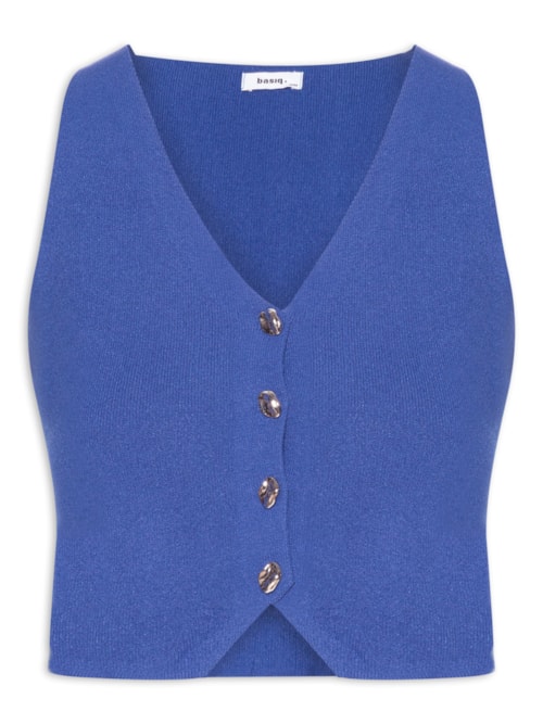 Colete Feminino Tricot Botões Metálicos – Azul