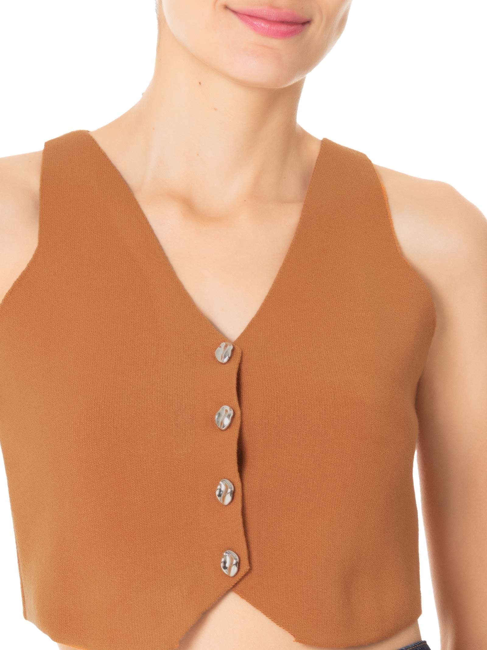 Colete Feminino Tricot Botões Metálicos Laranja Basiq