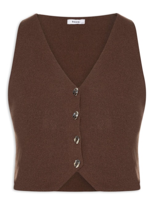 Colete Feminino Tricot Botões Metálicos – Marrom