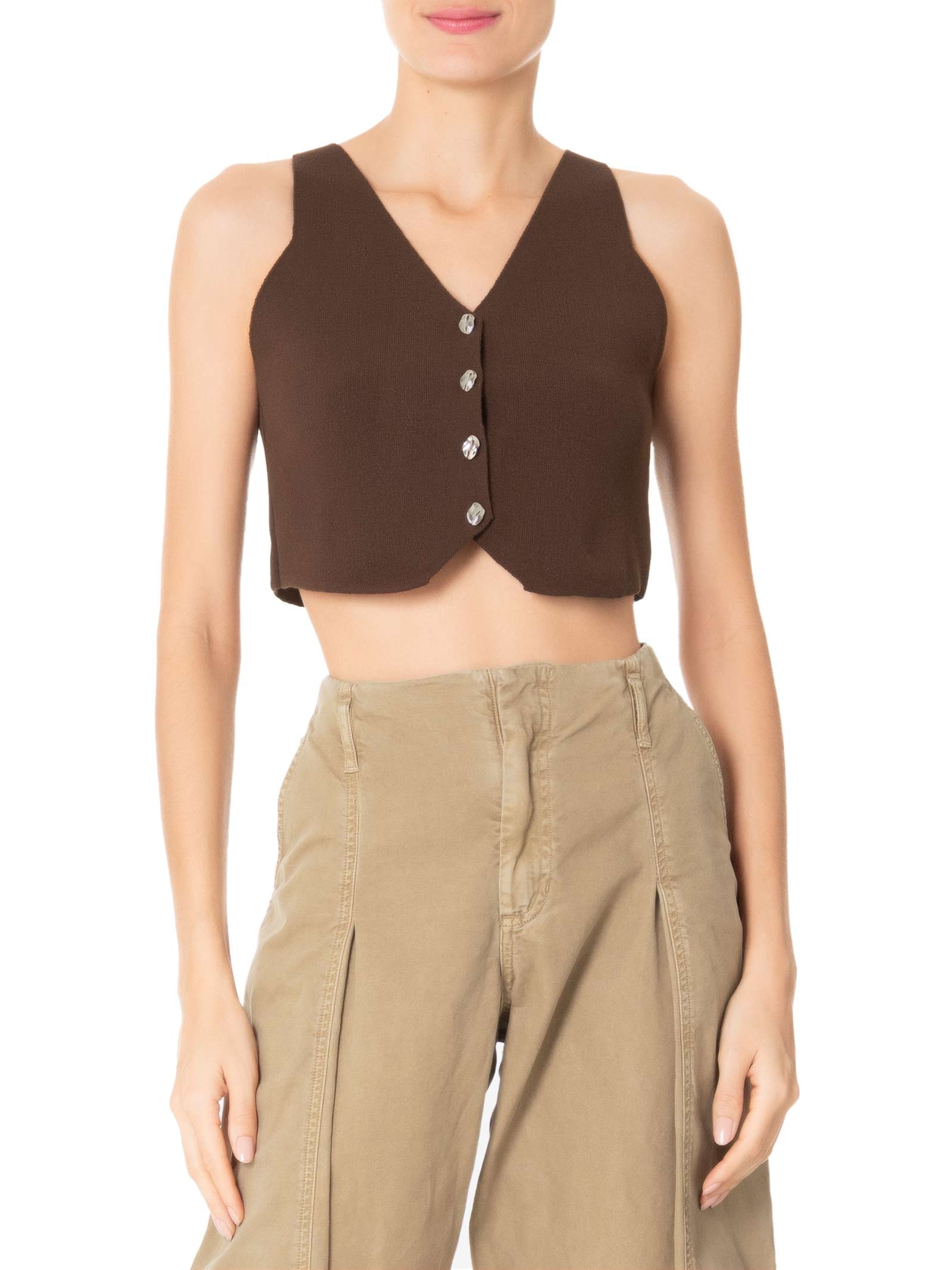 Colete Feminino Tricot Botões Metálicos Marrom Basiq