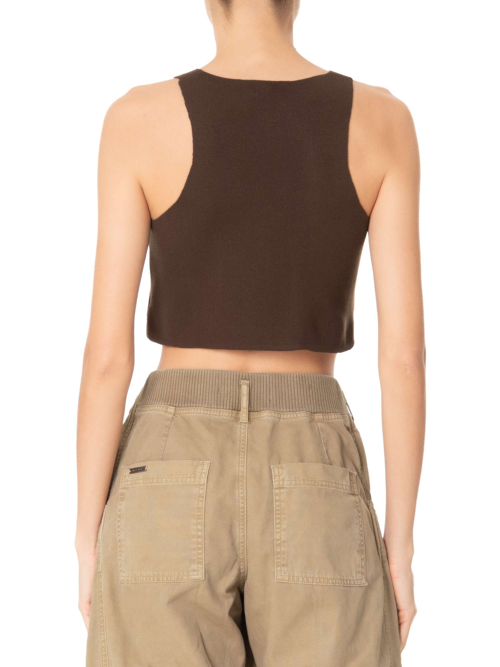 Colete Feminino Tricot Botões Metálicos Marrom Basiq
