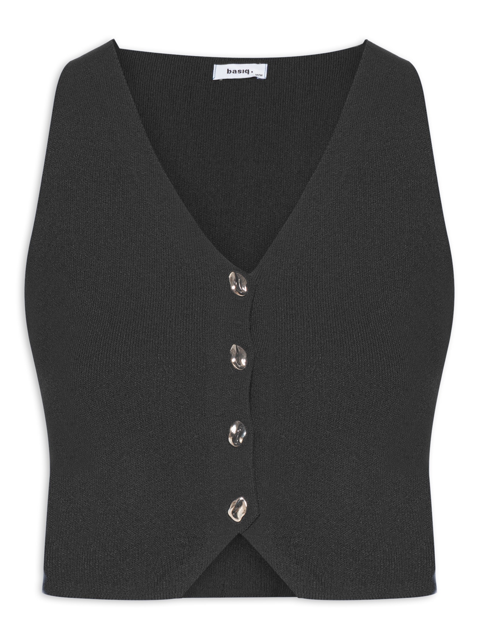 Colete Feminino Tricot Botões Metálicos Preto Basiq