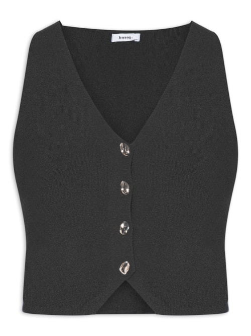 Colete Feminino Tricot Botões Metálicos – Preto