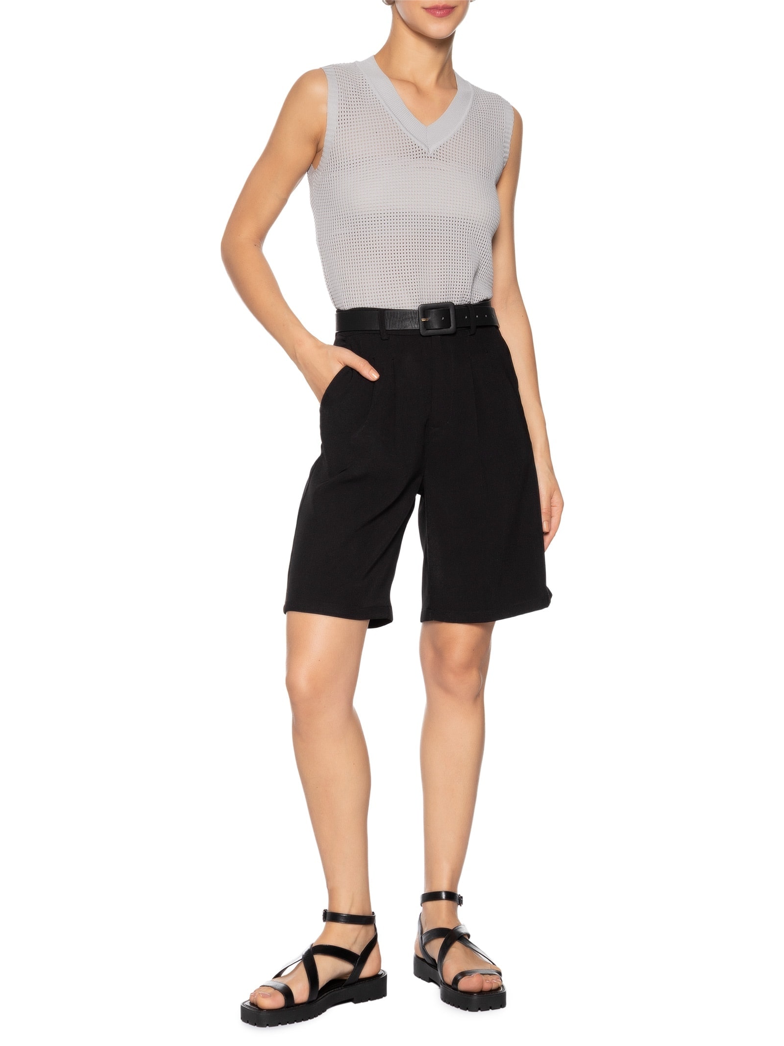 Colete Feminino Tricot Cinza Basiq