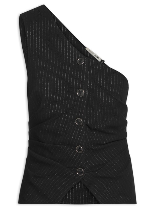Colete Feminino Um Ombro Só Risca De Giz Shine – Preto