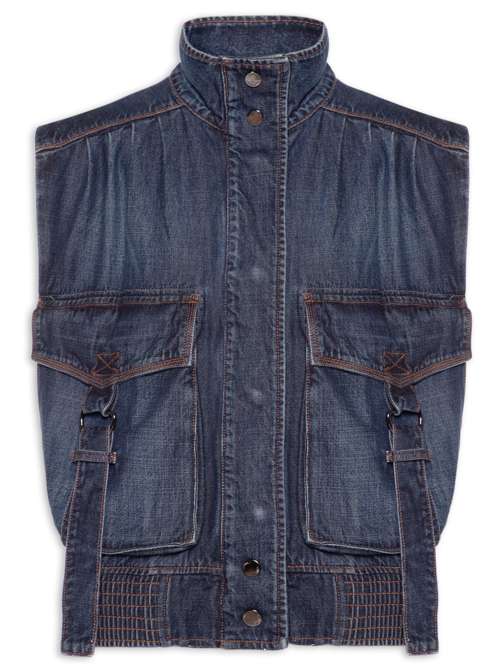 Colete Jeans Feminino Over Bolsos Azul Animale