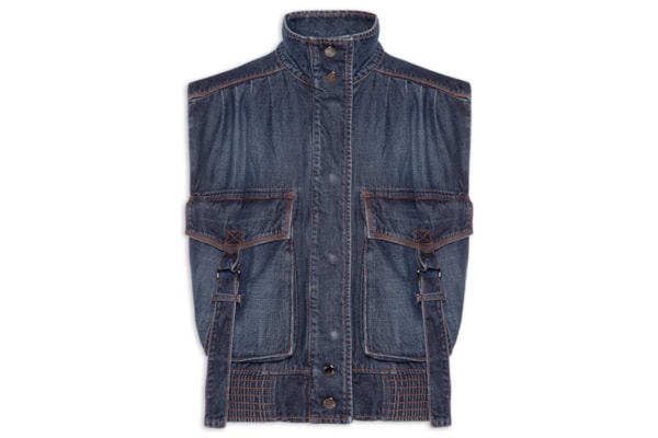 Colete Jeans Feminino Over Bolsos - Azul