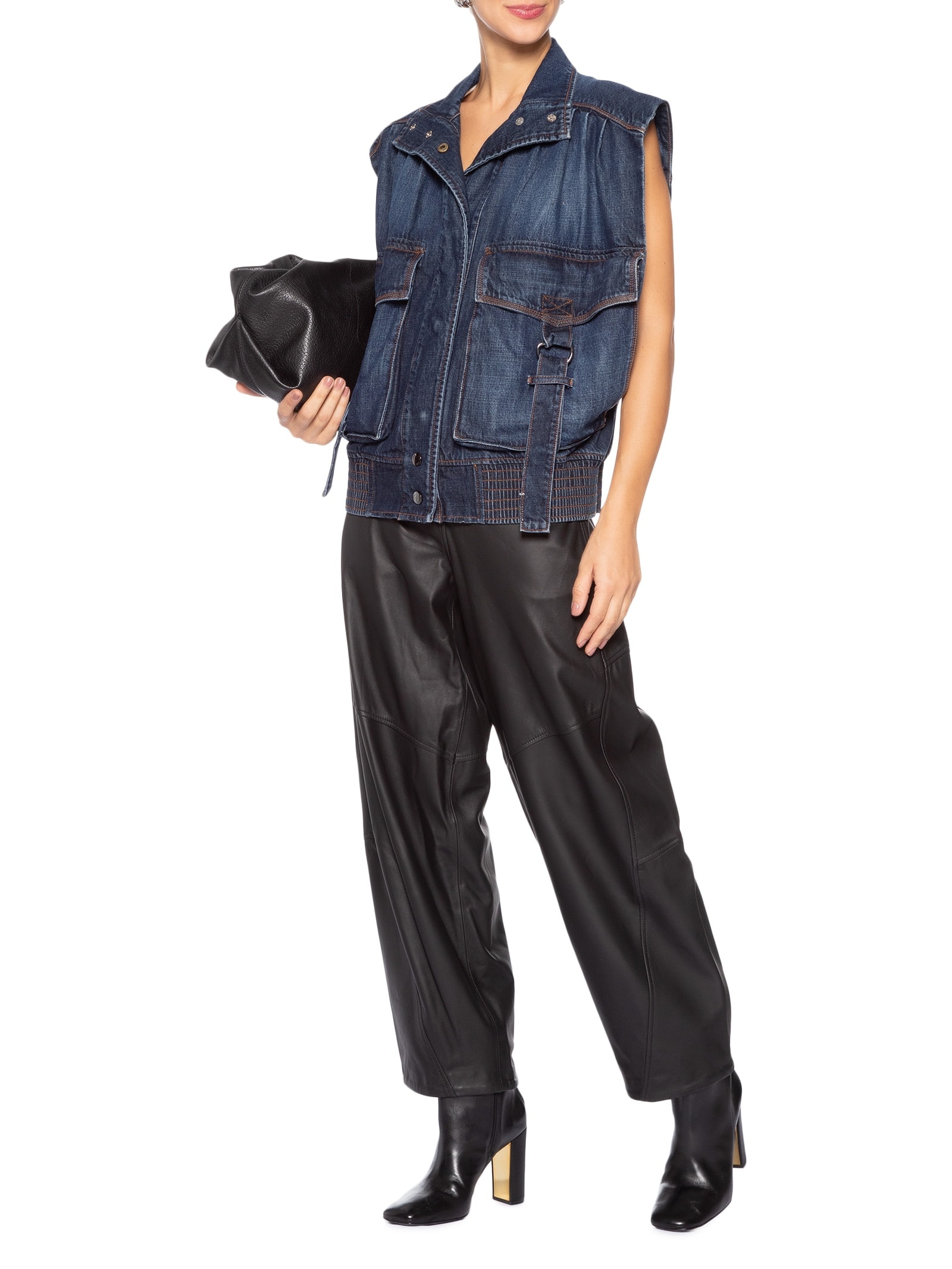 Colete Jeans Feminino Over Bolsos Azul Animale