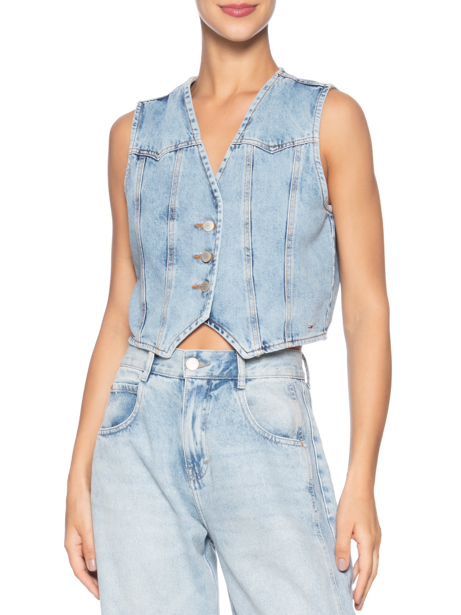 Colete Jeans Feminino Vest BI6113 Azul Tommy Jeans