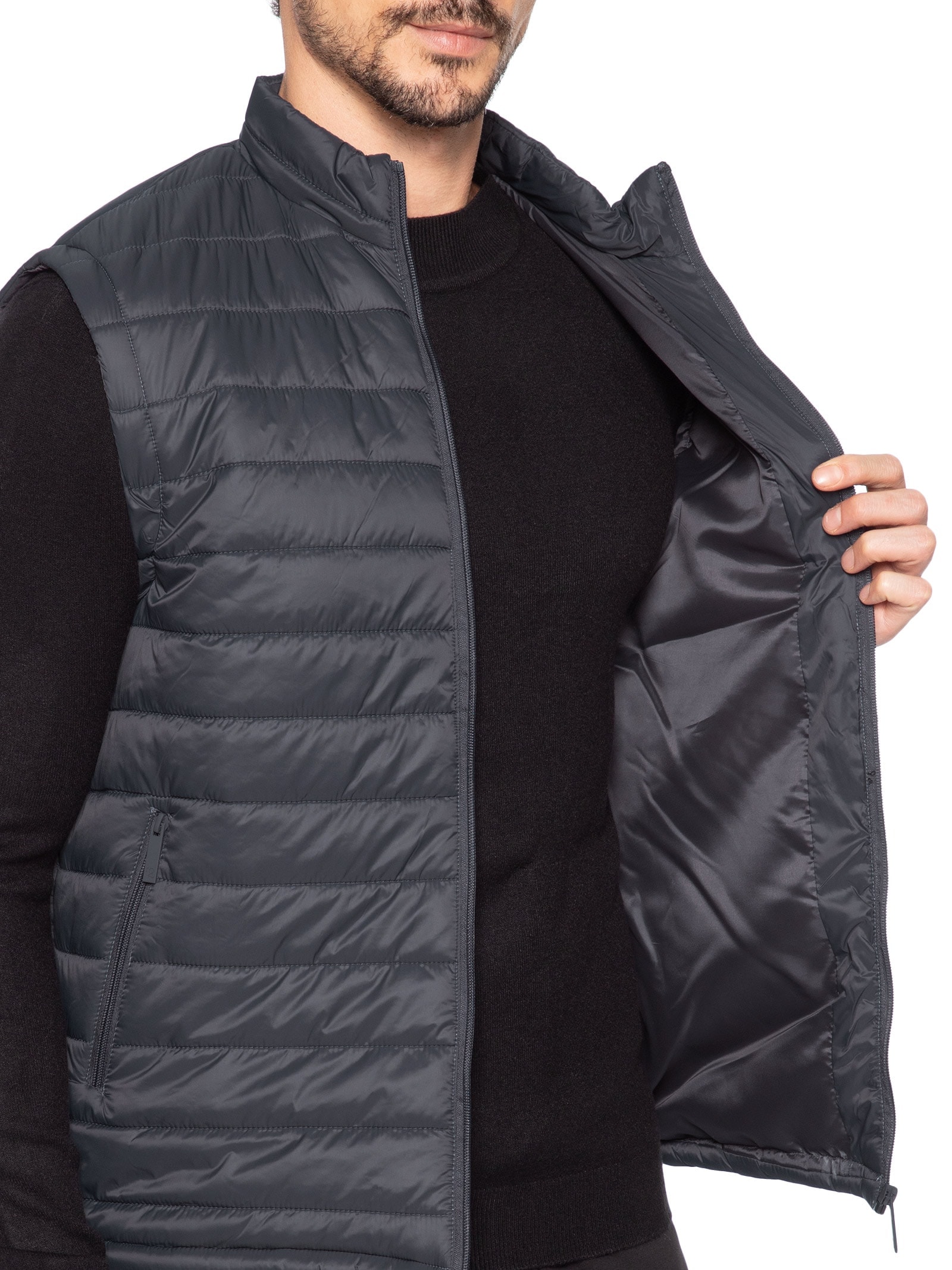 Colete Masculino Puffer Com Saquinho Cinza '2 Essential