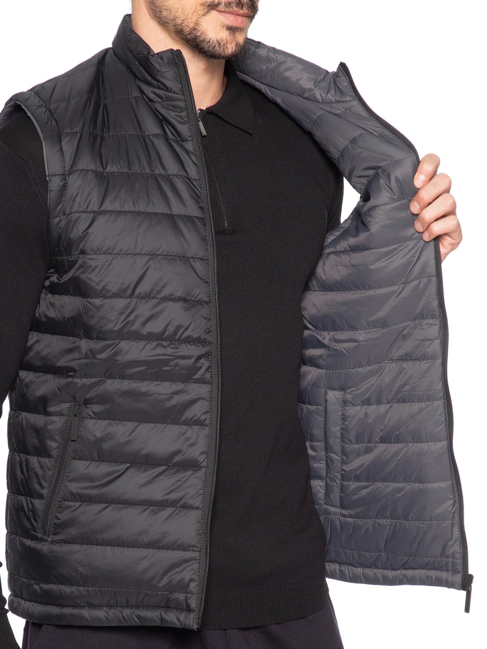 Colete Masculino Puffer Dupla Face Cinza '2 Essential