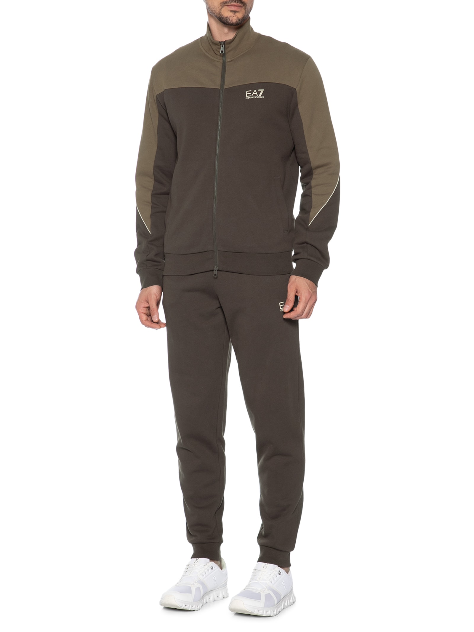 Conjunto Agasalho Masculino Train Athletic Color Block Marrom Ea7 Emporio Armani